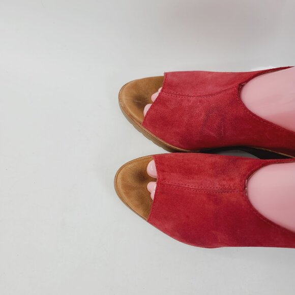 Sorel Women's Red After Hours Open Toe Suede Wedge Slingback Sandals Size US 7 - Picture 3 of 6